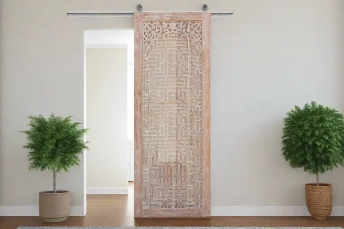 Large Whitewash Indian Gujarat Carved Door (Trade)