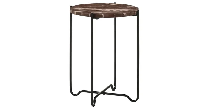 Latifa Round Marble Top Accent Side Table Red and Black