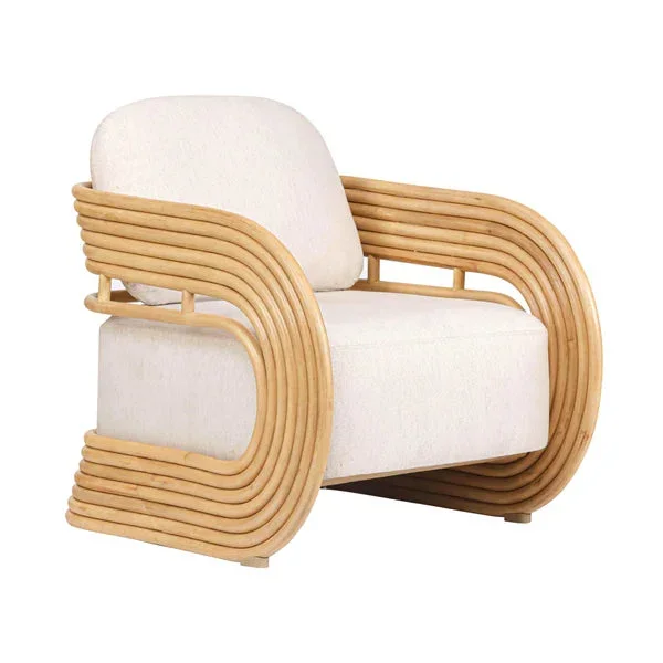 Lauretta Cream Fabric and Natural Rattan Accent Chair