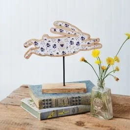 Leaping Floral Bunny On Stand