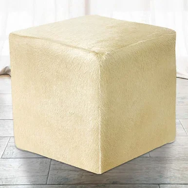 Light Sand Cowhide Square Pouf