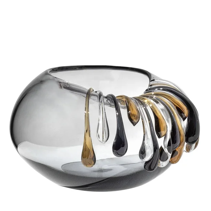 Like a Bowl Gray Glass Decorative Vase with Drops