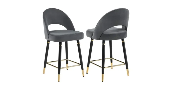 Lindsey Velvet Upholstered Counter Chair Grey (set of 2)
