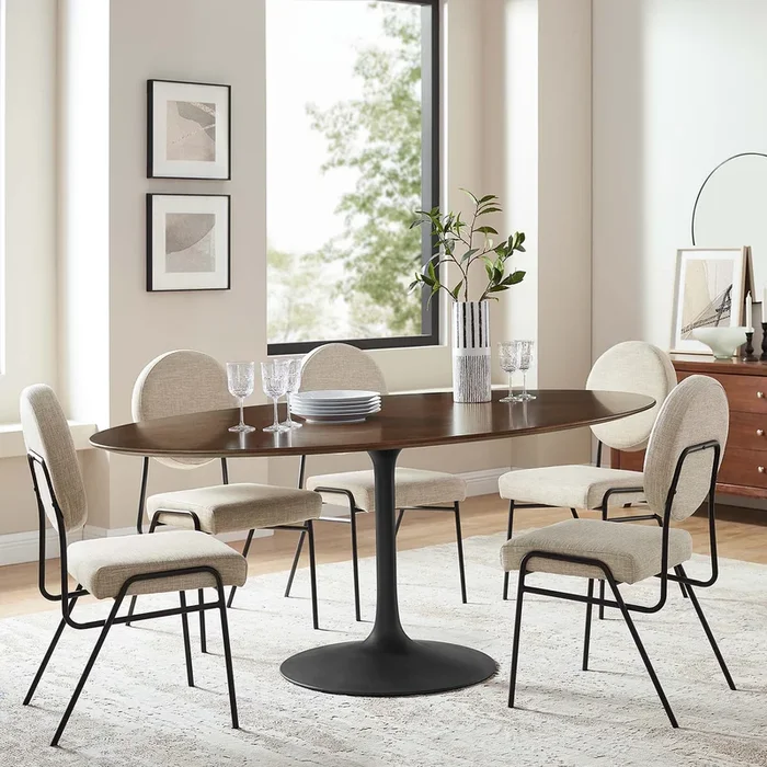 Lippa 78″ Oval Walnut Wood Dining Table