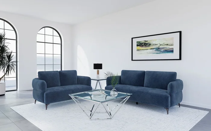 Lively Chenille Upholstered Sofa Set Blue