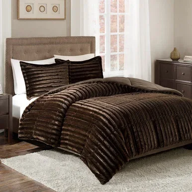 Logan Chocolate Faux Fur Comforter Set – Queen