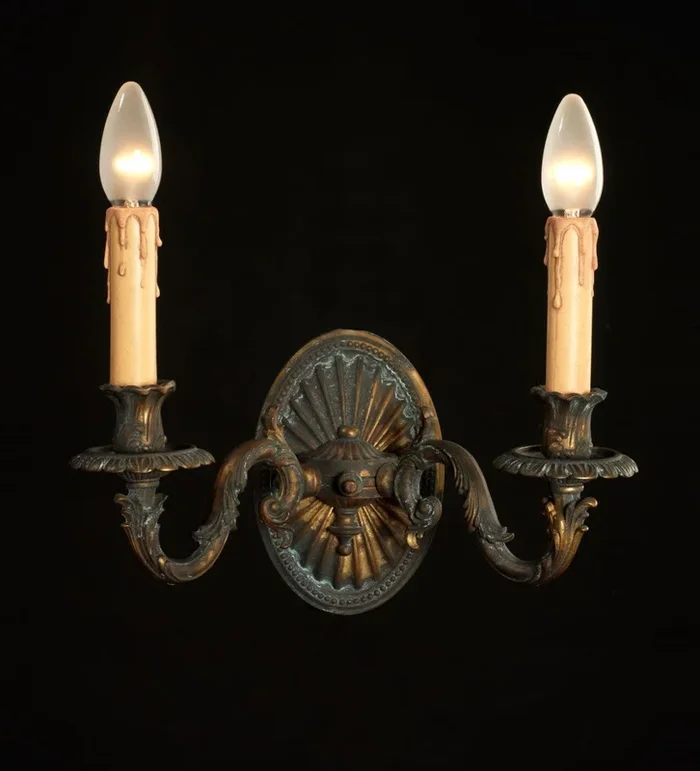Louis Xv-Style Antiqued Brass Two-Light Wall Sconce