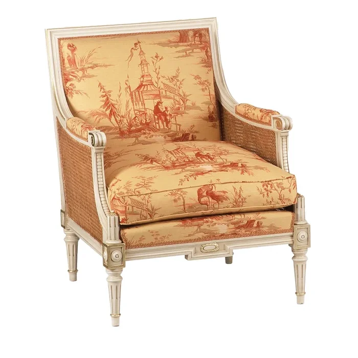 Louis XVI-Style Ivory & Gold Bergère Armchair