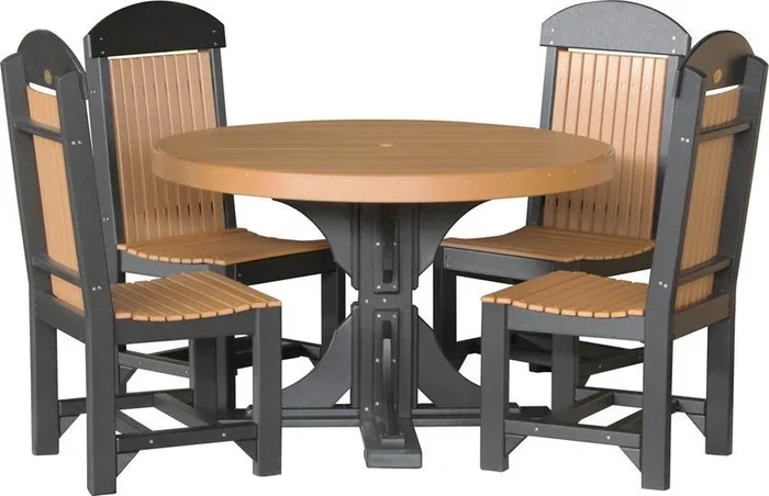 LuxCraft 4′ Poly Round Table Set with Four Classic Chairs