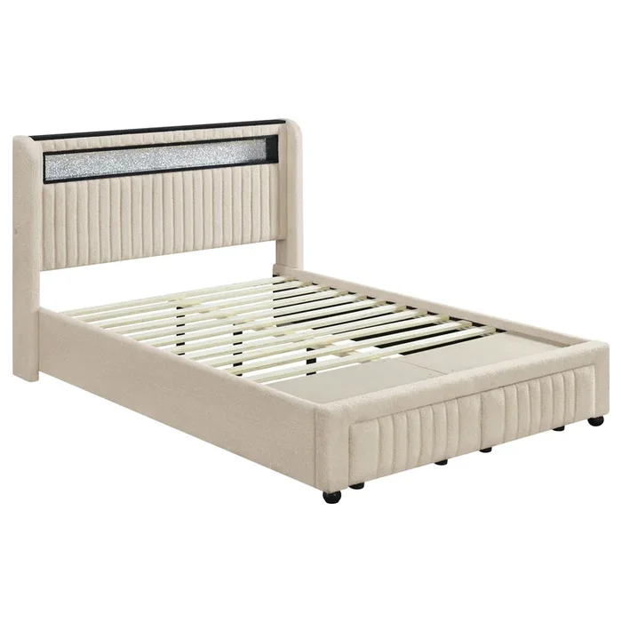Madison Upholstered LED Storage Platform Bed Cream