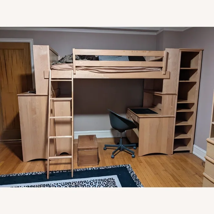 Maple Loft Bed With Dresser, Desk, Bookcases, File