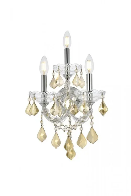 Maria Theresa 3 light Chrome Wall Sconce Golden Teak (Smoky) Royal Cut Crystal (758|2800W3C-GT/RC)