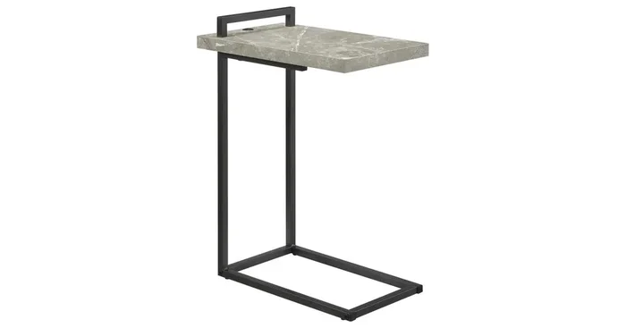 Maxwell C-shaped Side Table Usb Charging Grey Faux Marble