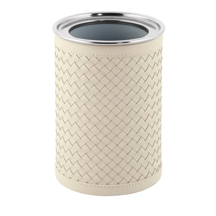 Menfi Handwoven Ivory Leather Bottle Cooler