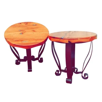 Mesquite Scroll End Tables with Turquoise Inlay – Set of 2