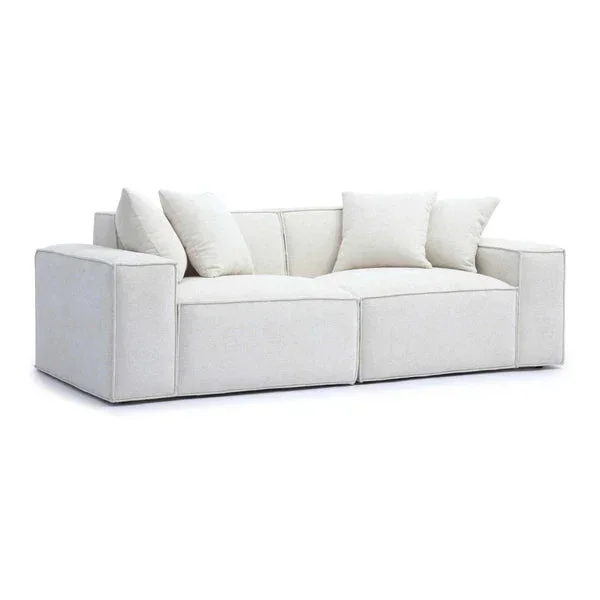 Mindy Cream Chenille Basketweave Modular Loveseat