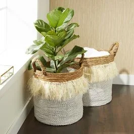 Modern Fringed Seagrass Nesting Baskets Set of 2