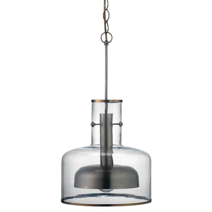 Modern Metal & Glass Pendant – Gun Metal