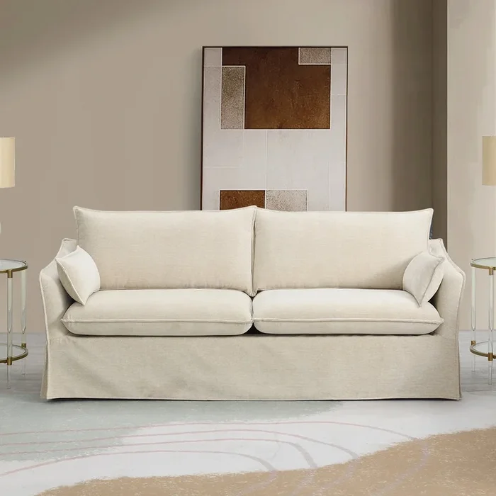 Modern Slipcover Sofa with Pocket Coil Seating & Accent Pillows