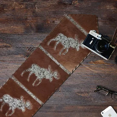 Moose Salt & Pepper Leather Table Runner – 96 Inch