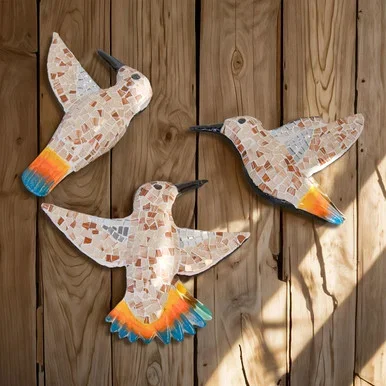 Mosaic Hummingbirds Beige – Set of 3