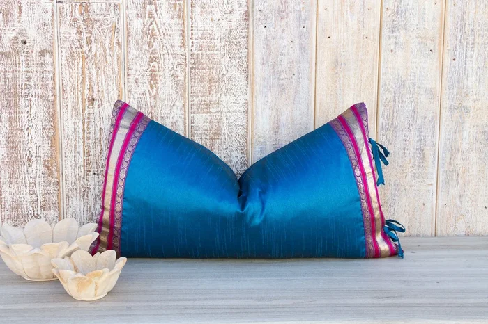 Naivy Large Festive Indian Silk Queen Lumbar Pillow Cover