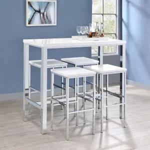 Natividad 5-piece Pub Height Bar Table Set White High Gloss