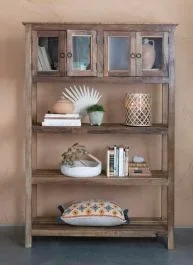 Natural Wood Cabinet With 4 Glass Doors | SHIPS FREE