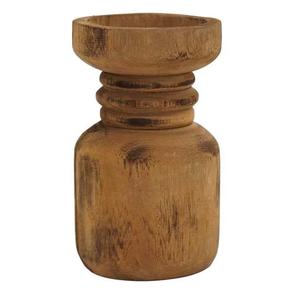 Natural Wood Pillar Candle Holder, 7″