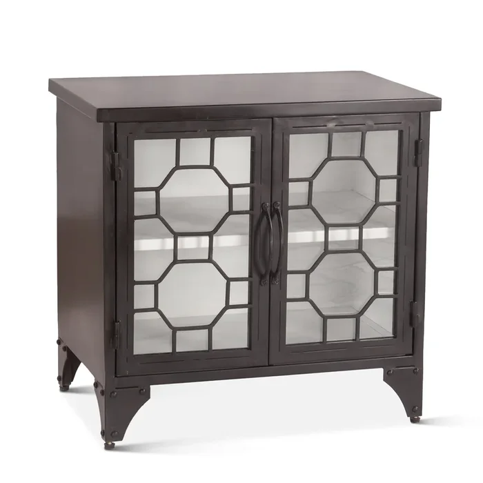 Neapolitan 25″ Iron and Glass Side Table Matte Black