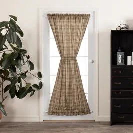 Neutral Plaid Door Curtain Panel