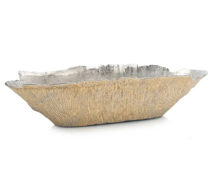 Nickel and Gold Textured Oval Bowl