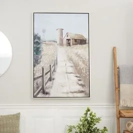 Old Barn and Grass Field Canvas Wall Art