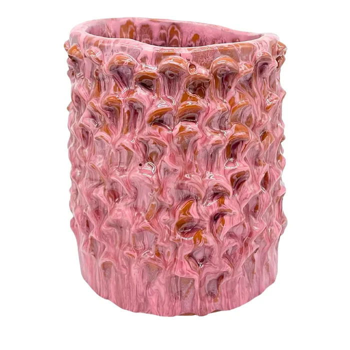 Onda Series Medium Haze Rose & Crystal Ceramic Vase