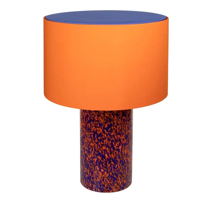 Orange and Blue Murano Glass Pillar Lamp with Cotton Lampshade