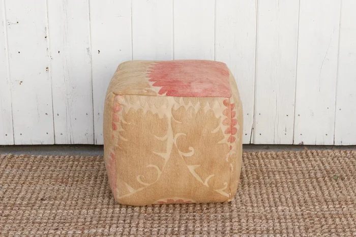 Osh Antique Suzani Cube Ottoman (Trade)