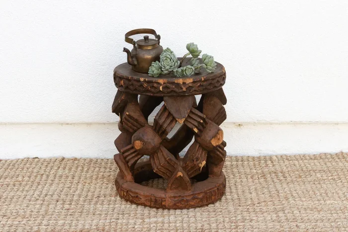 Oxidized Carved Wood Bamileke Stool (Trade)