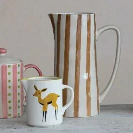 Painted Stripes Stoneware Pitcher