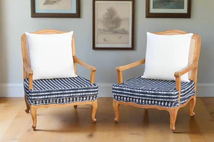 Pair of Cane Indigo Provincial Armchairs