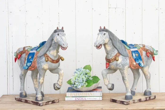 Pair of Mid-Century Inlay Veneer Horses