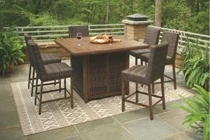 Paradise Trail Outdoor Bar Fire Pit Table With 6 Barstools
