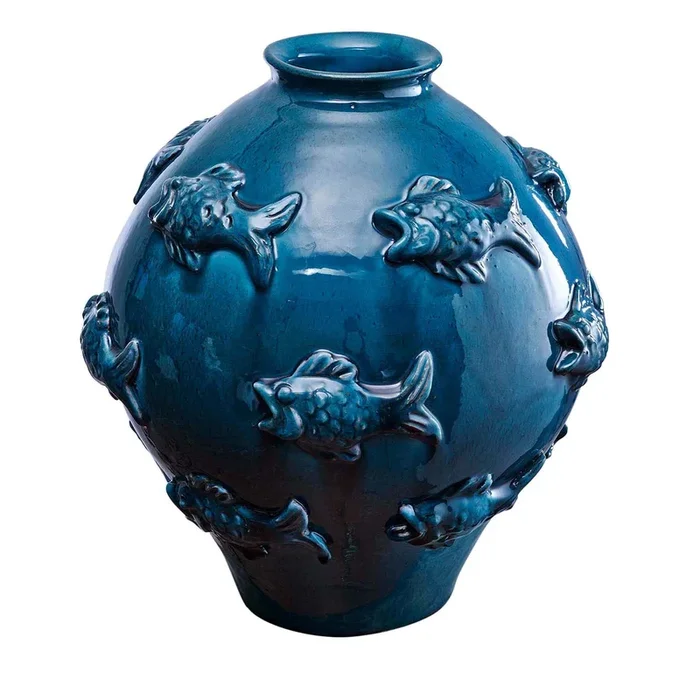 Pesci In Rilievo Blue Vase