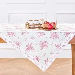 Pink Floral Print Table Throw