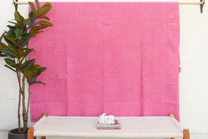 Pink Handstitched Filanan Gudari Bedcover