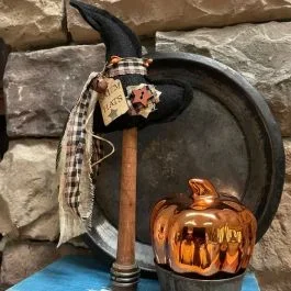 Primitive Witch Hat On Spindle Stand