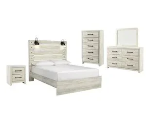 Queen Panel Bed With Mirrored Dresser, Chest and Nightstand