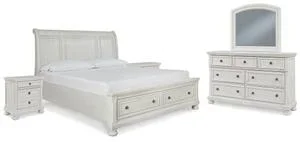Queen Sleigh Bed With Storage With Mirrored Dresser and 2 Nightstands