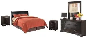 Queen Sleigh Headboard With Mirrored Dresser and 2 Nightstands