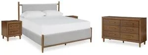Queen Upholstered Bed With Dresser and 2 Nightstands