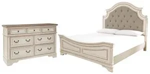 Queen Upholstered Panel Bed With Dresser